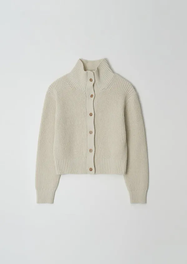 wool high-neck knit cardigan-ivory