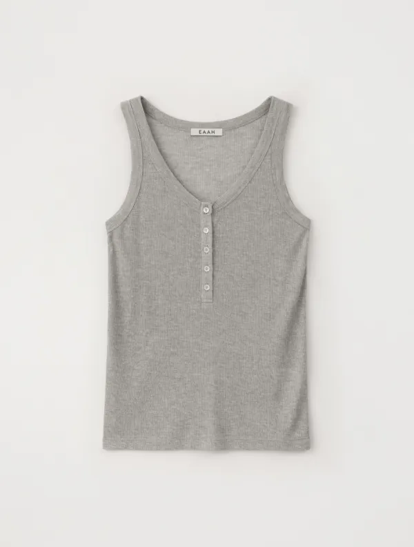 Henley Neck Sleeveless Top (Light Grey)
