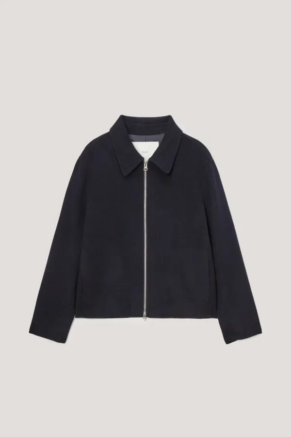 UNISEX HANDMADE COLLARED ZIP-UP BLOUSON NAVY