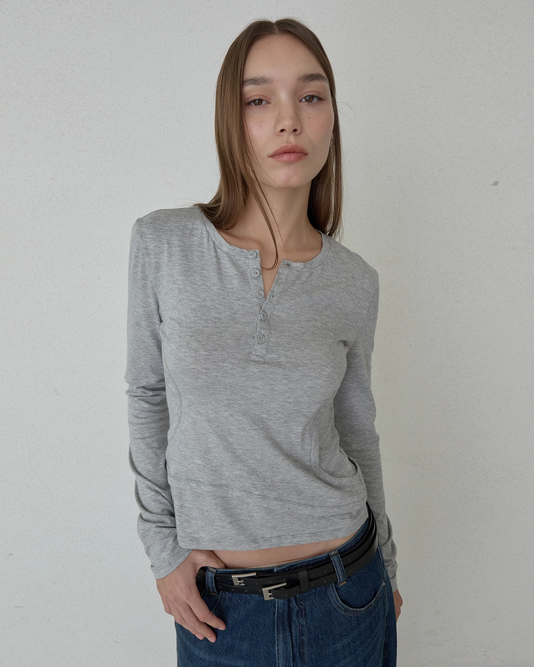 오데스 DOUBLE LAYER CUT_OUT TEE - GREY 상품 이미지 1