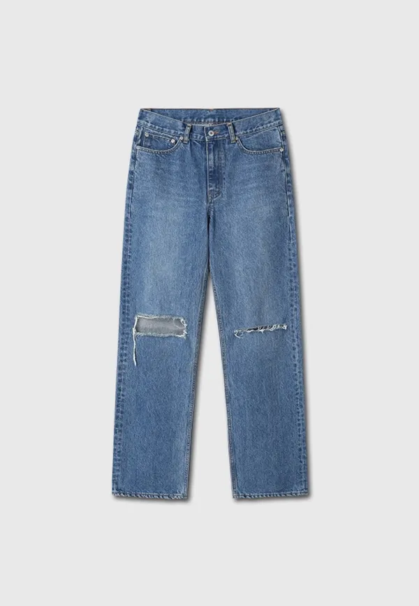 Straight-Leg Distressed Denim Jeans_ Mid Blue