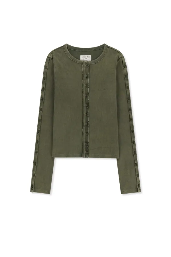 WASHED RIB BUTTON DETAIL TOP IN KHAKI
