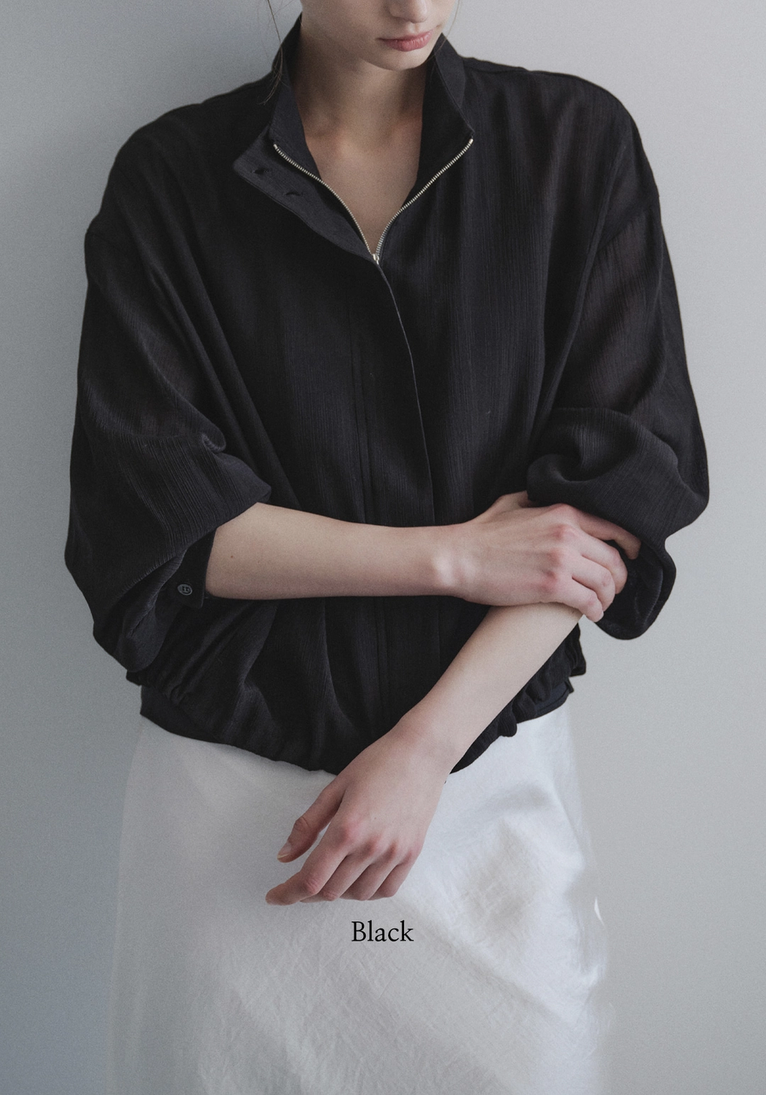 엘로주 Airy Sheer Blouson (Black) 상품 이미지 2
