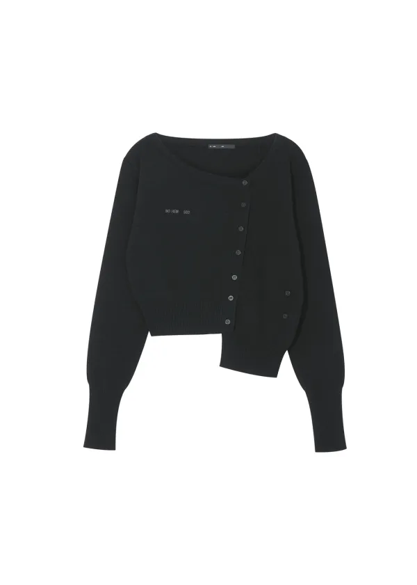 [2ND] UNBALANCED KNIT CARDIGAN, BLACK