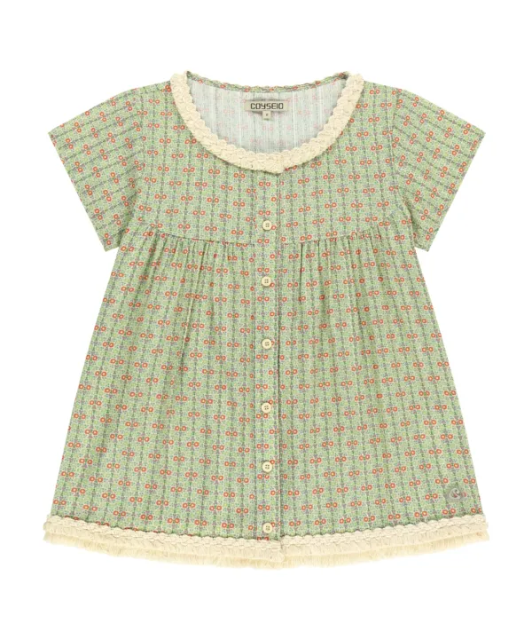 FRINGE SHIRRING BLOUSE LIGHT GREEN
