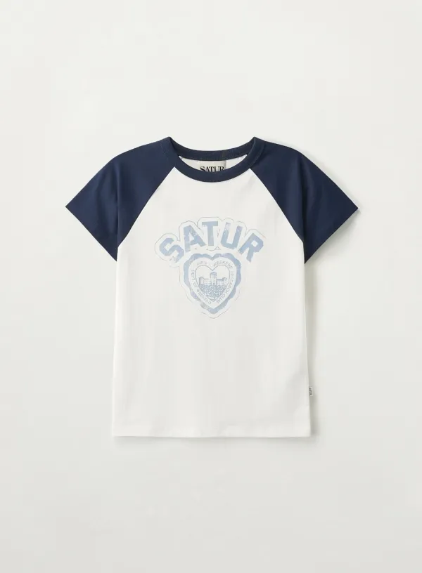 (W) Heart Graphic Raglan T-Shirt - White