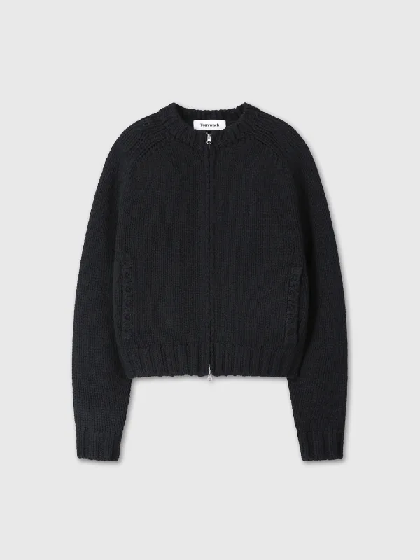 (W) SHETLAND WOOL KNITTED ZIP BLOUSON_ BLACK