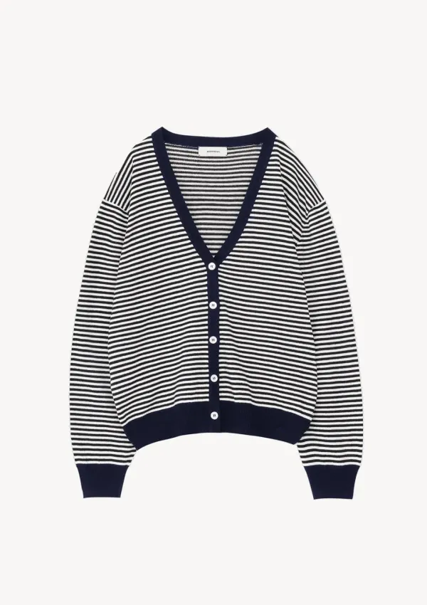 Nicholson V Cardigan in Navy Stripe