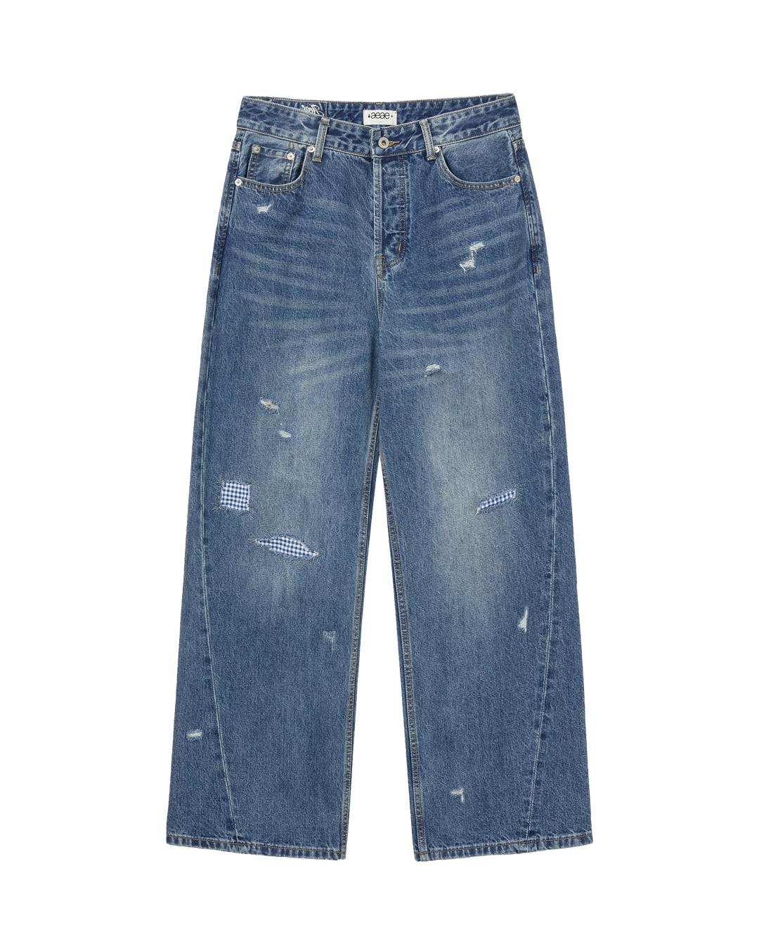 에이이에이이 CHECK PATCHWORK DENIM PANTS [MID BLUE] 상품 이미지 2