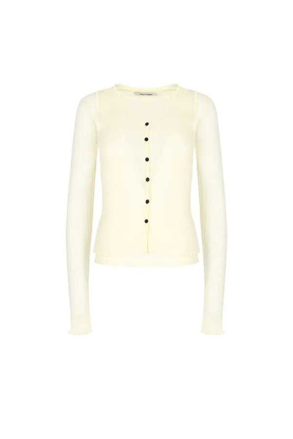 SHEER BUTTON KNIT TOP TWO PIECE [YELLOW]