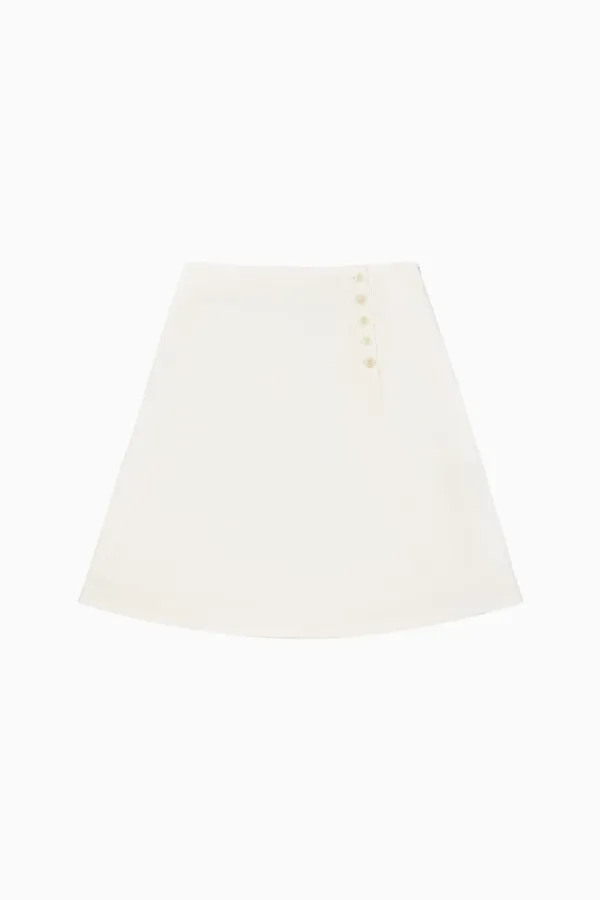 TWO WAY BUTTON SKIRT, WHITE