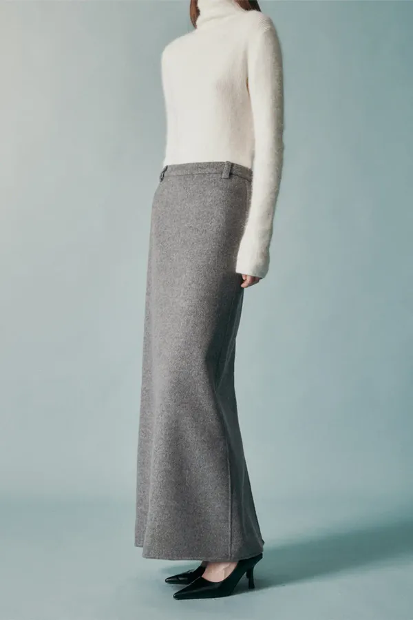 HANDMADE CASHMERE WOOL BLEND MAXI SKIRT GRAY