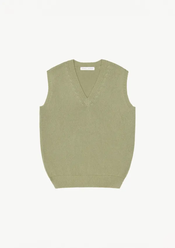 V-neck Sleeveless Knit in Light Khaki