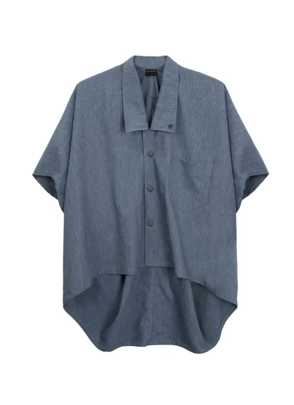 Oversized Poncho Short Sleeve Shirt [ Blue ]