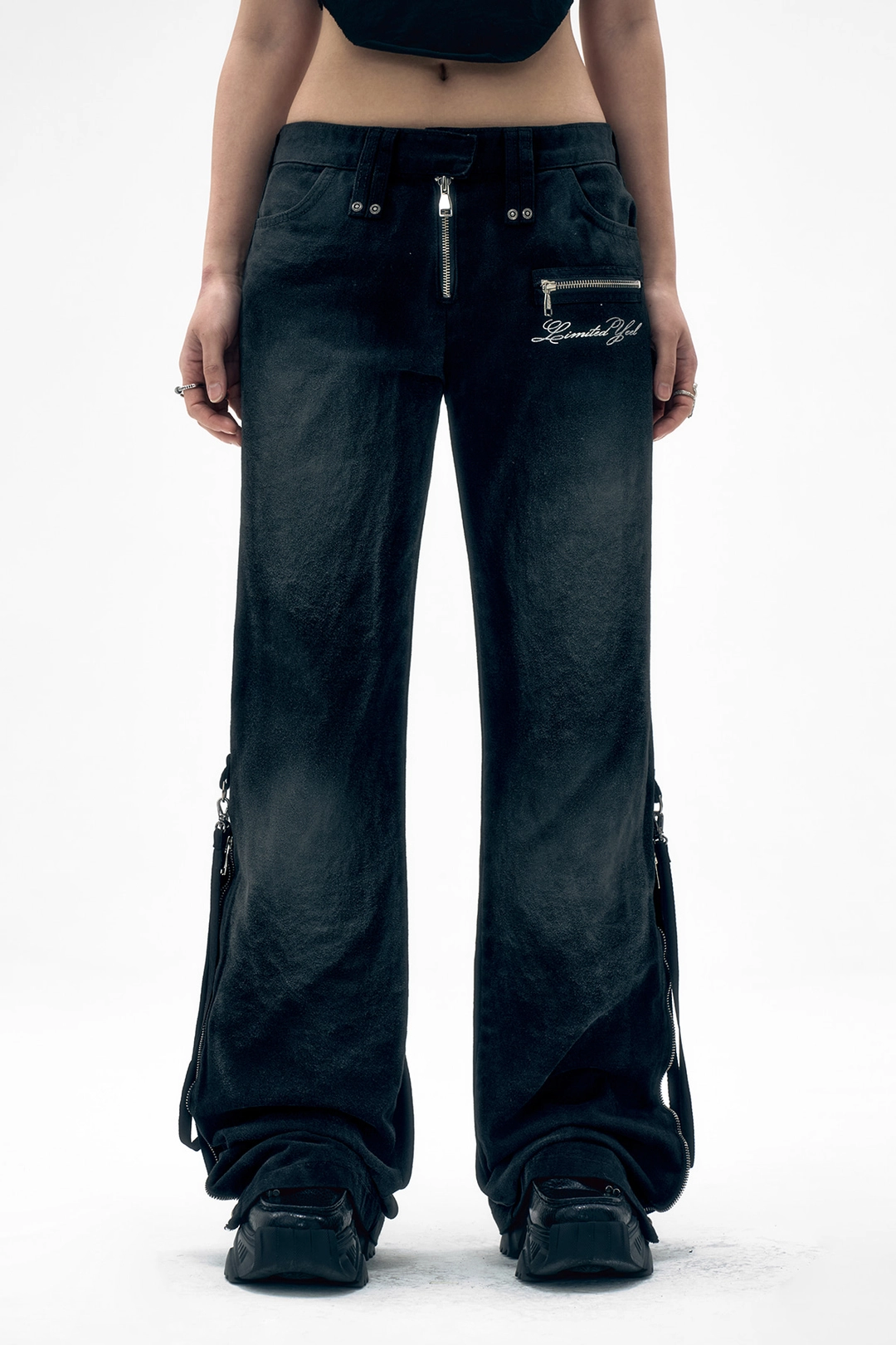 와이이이엘 DIRTY WASHED ZIPPER PANTS BLACK 상품 이미지 2