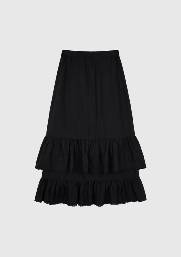 Linen frill skirt Black