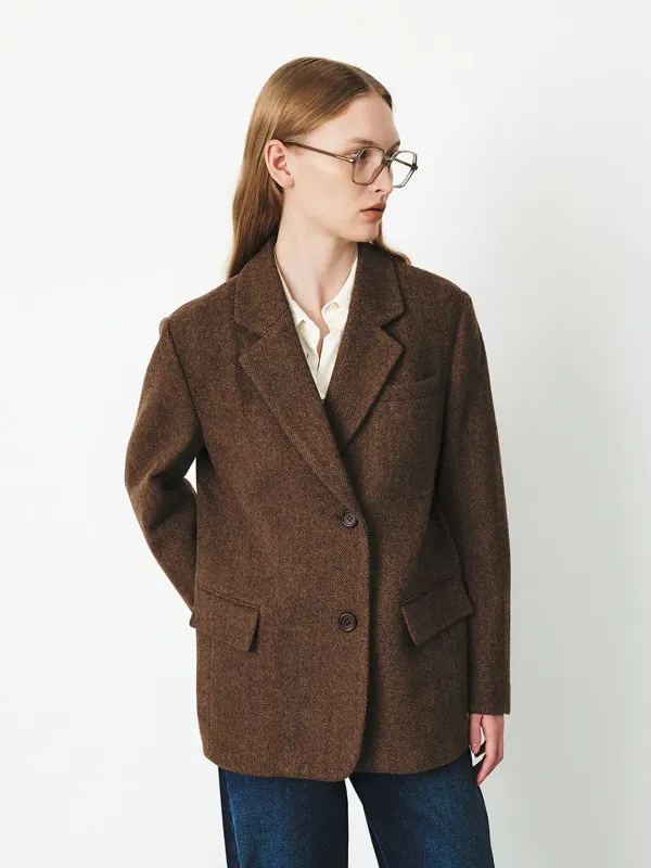 TFF HERRINGBONE WOOL BLAZER_BROWN