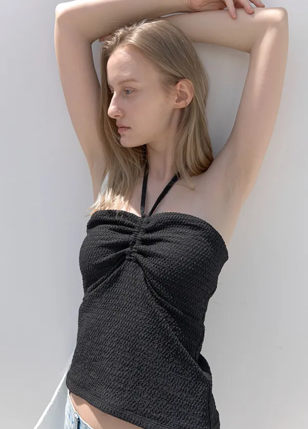 (SW-833)CREASE STRING SWIM TUBE TOP