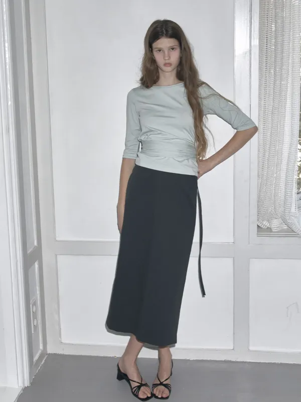 LONG H-LINE COTTON SKIRT - CHARCOAL