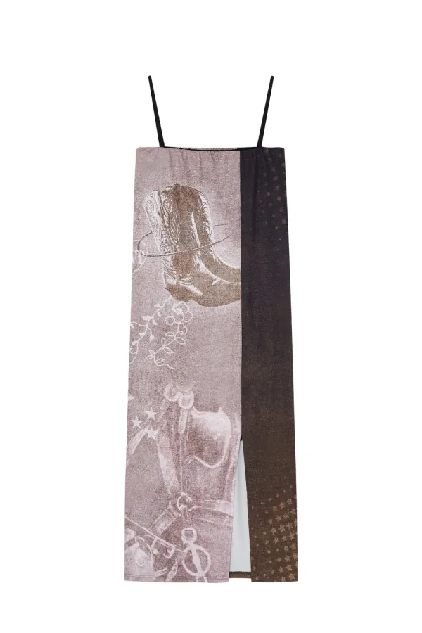 COWGIRL PRINTED DRESS (BROWN)