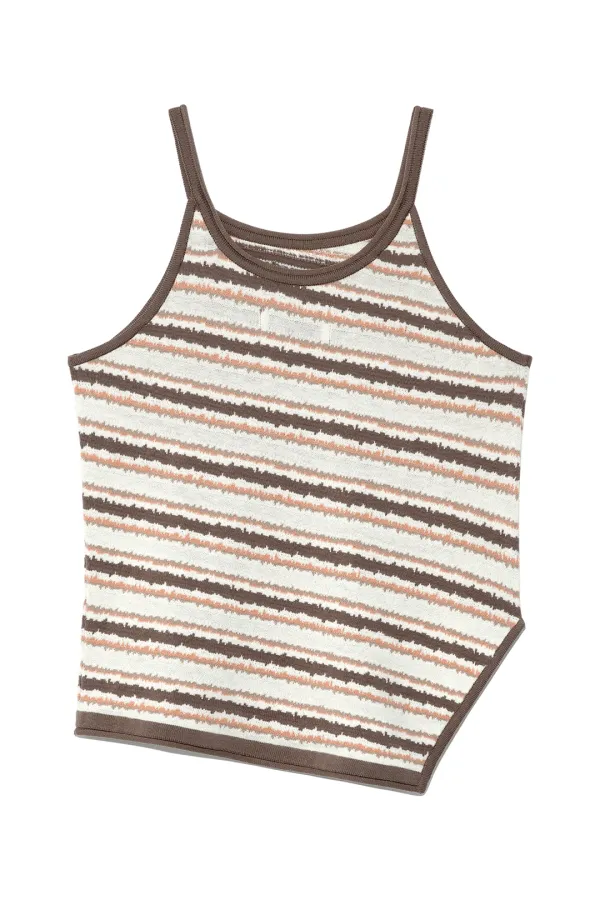 MULTI STRIPE SLEEVELESS KNIT TOP IN BROWN
