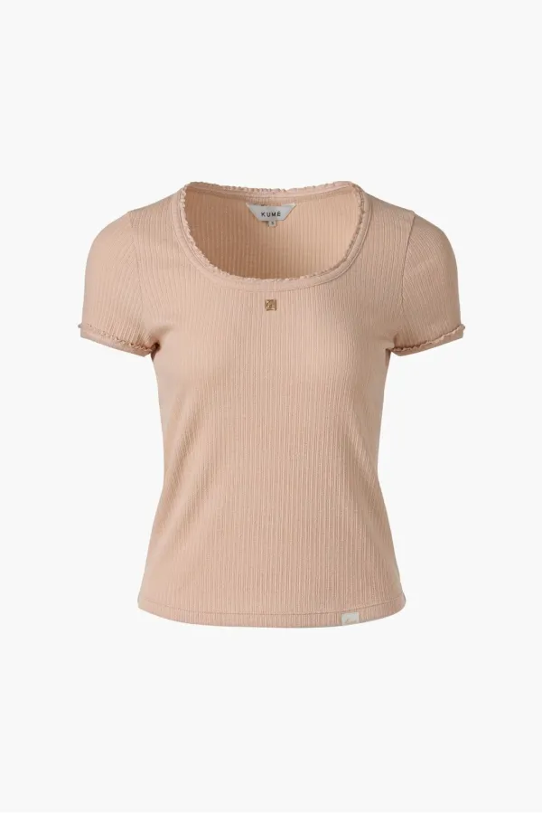 Pointelle Scoop Neck T-shirt, Pink