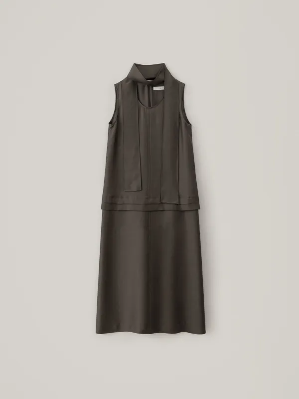 Summer Wool Scarf Dress - Brown