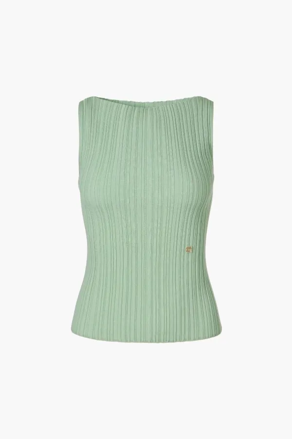 Ribbed Pleated Sleeveless Sweater, Mint