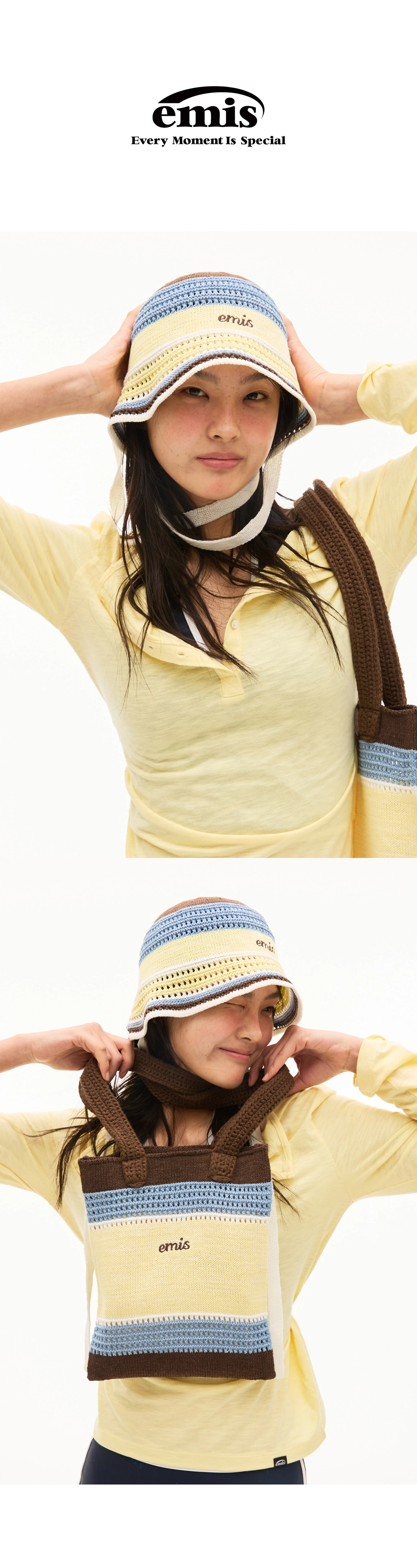 이미스 STRIPE KNIT BONNET HAT-YELLOW 상품 이미지 2