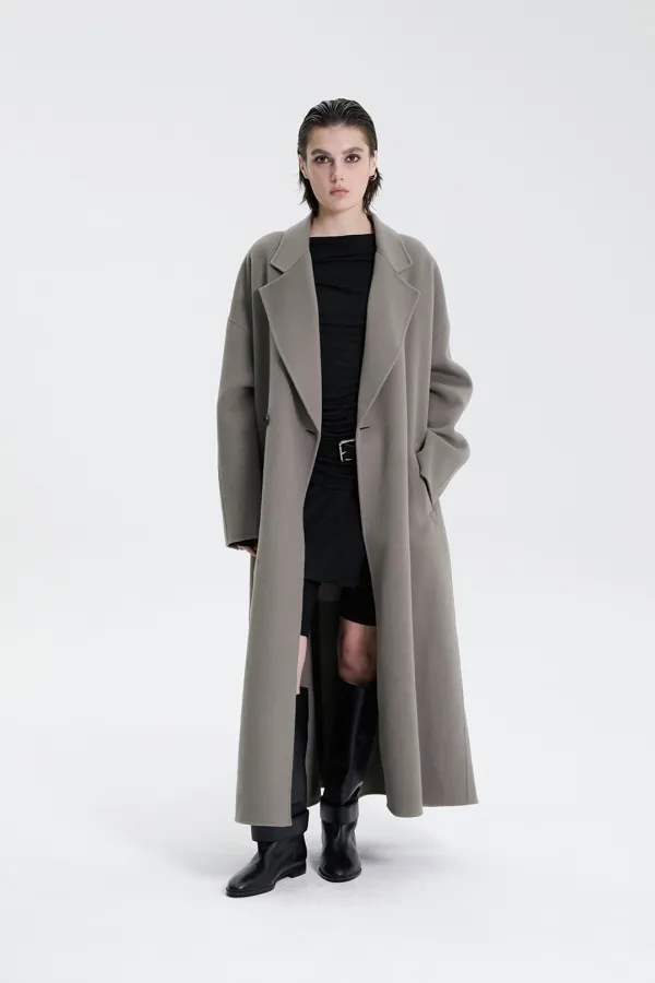 Handmade) Wide Long Coat [ Khaki Gray ]
