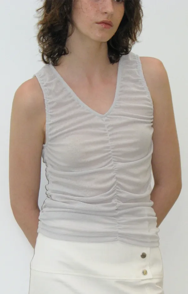 SHIRRING SLEEVELESS, DOVE GRAY