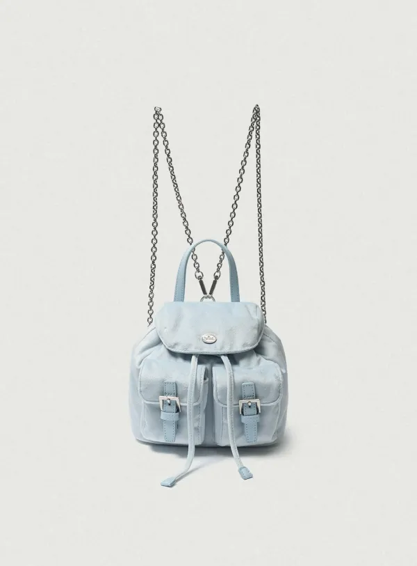 Mauve Velvet Chain Backpack_Light Blue