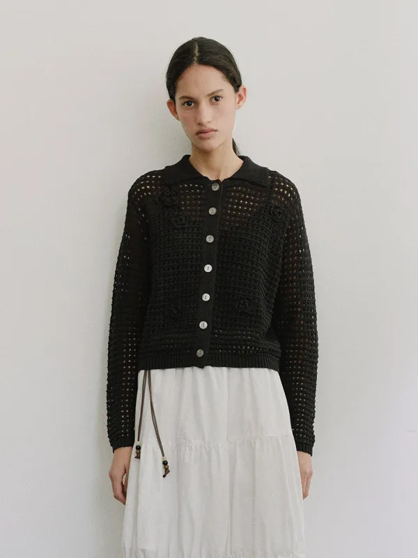TIS FLORAL NETTING KNIT CARDIGAN_BLACK