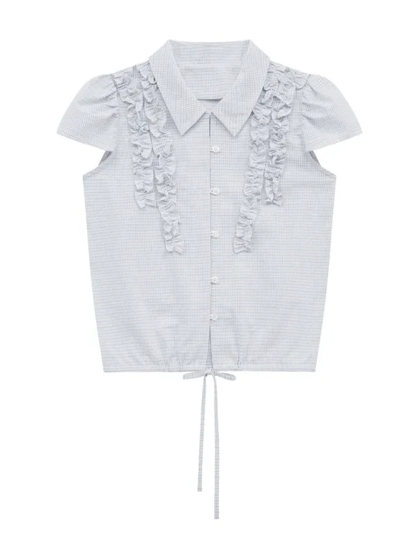 FRILL MIXED BLOUSE (LIGHT BLUE)
