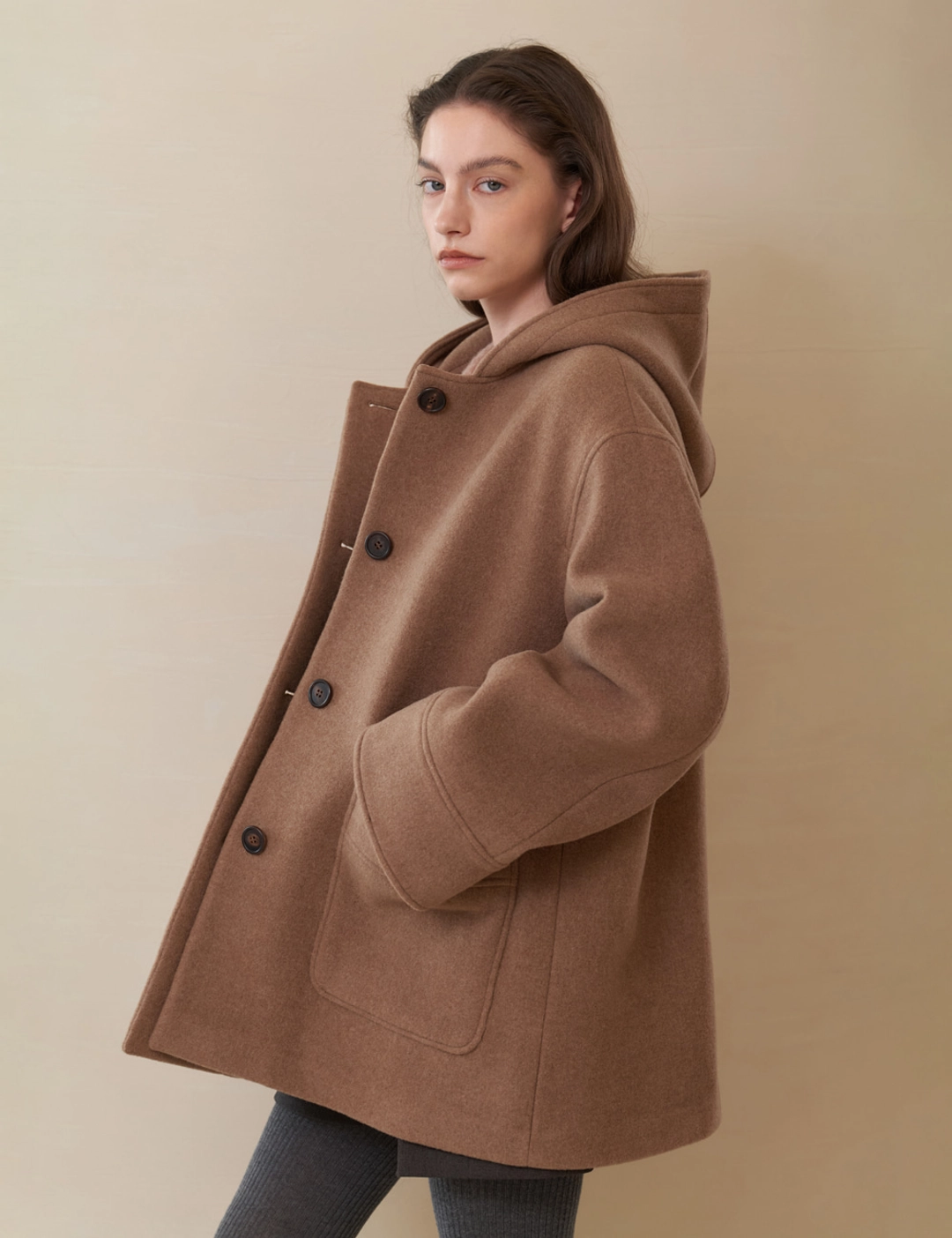 노미나떼 Joy Cashmere Blend Hooded Coat (Caffe Latte) 상품 이미지 2