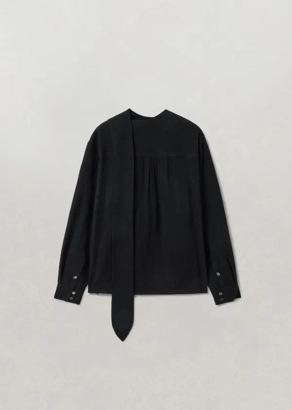 SHIRRING TIE BLOUSE (moat black)