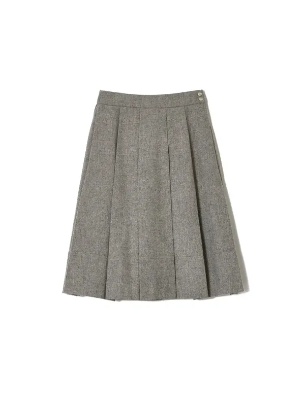 Wool Pleats Midi Skirt Oatmeal