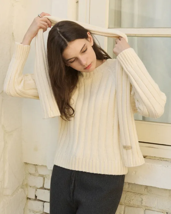Flow classic raglan knit muffler set - ivory