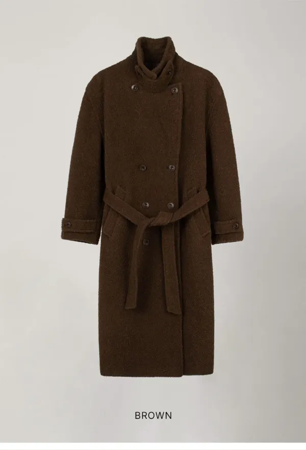 ALPACA BELTED DOUBLE COAT_BROWN