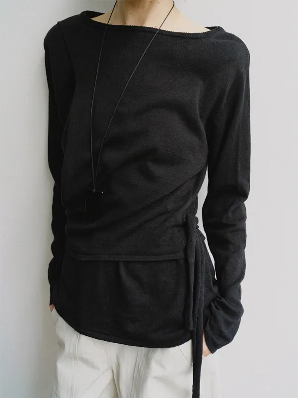 TIS TWIST LAYER KNIT TOP_BLACK