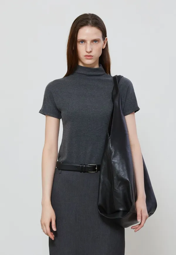 TURTLE NECK HALF SLEEVE T-SHIRTS - CHARCOAL