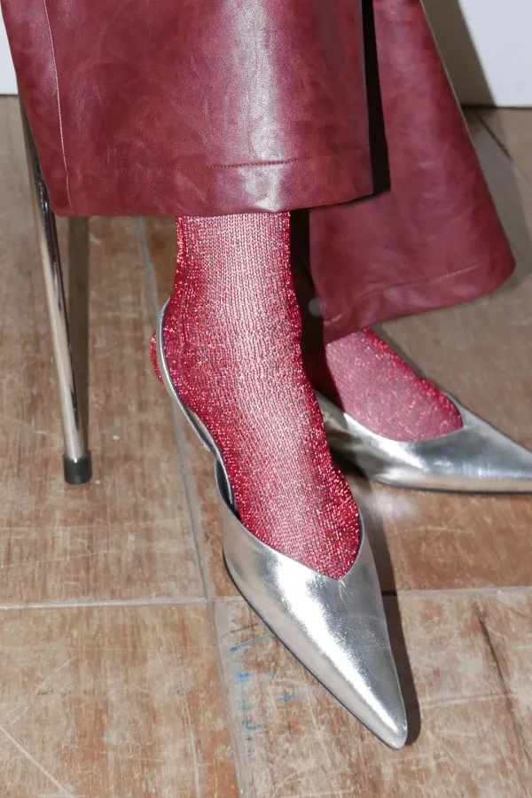 METALLIC KNEE SOCKS_RUBY RED