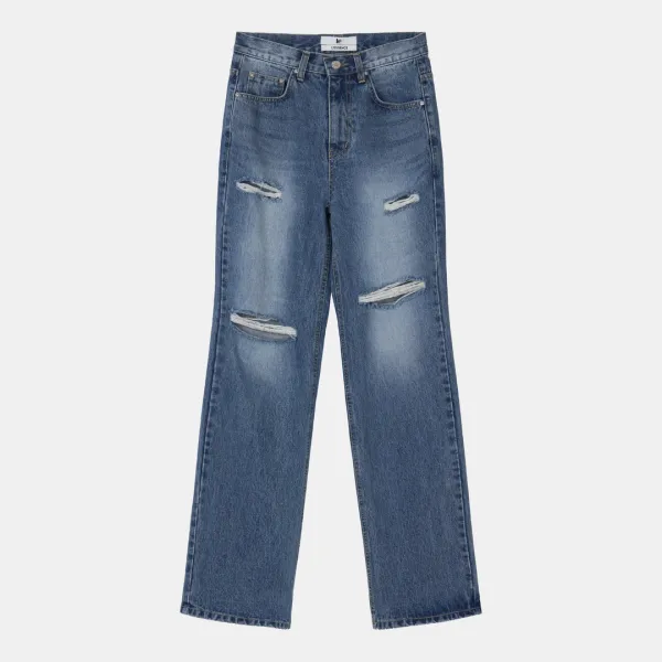 destroyed mid blue denim pants (blue)