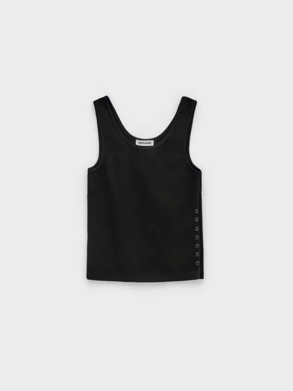 Side Button Sleeveless Top_Black