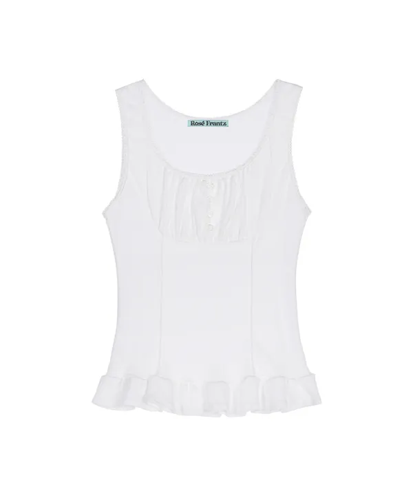 Frill Button Sleeveless [White]