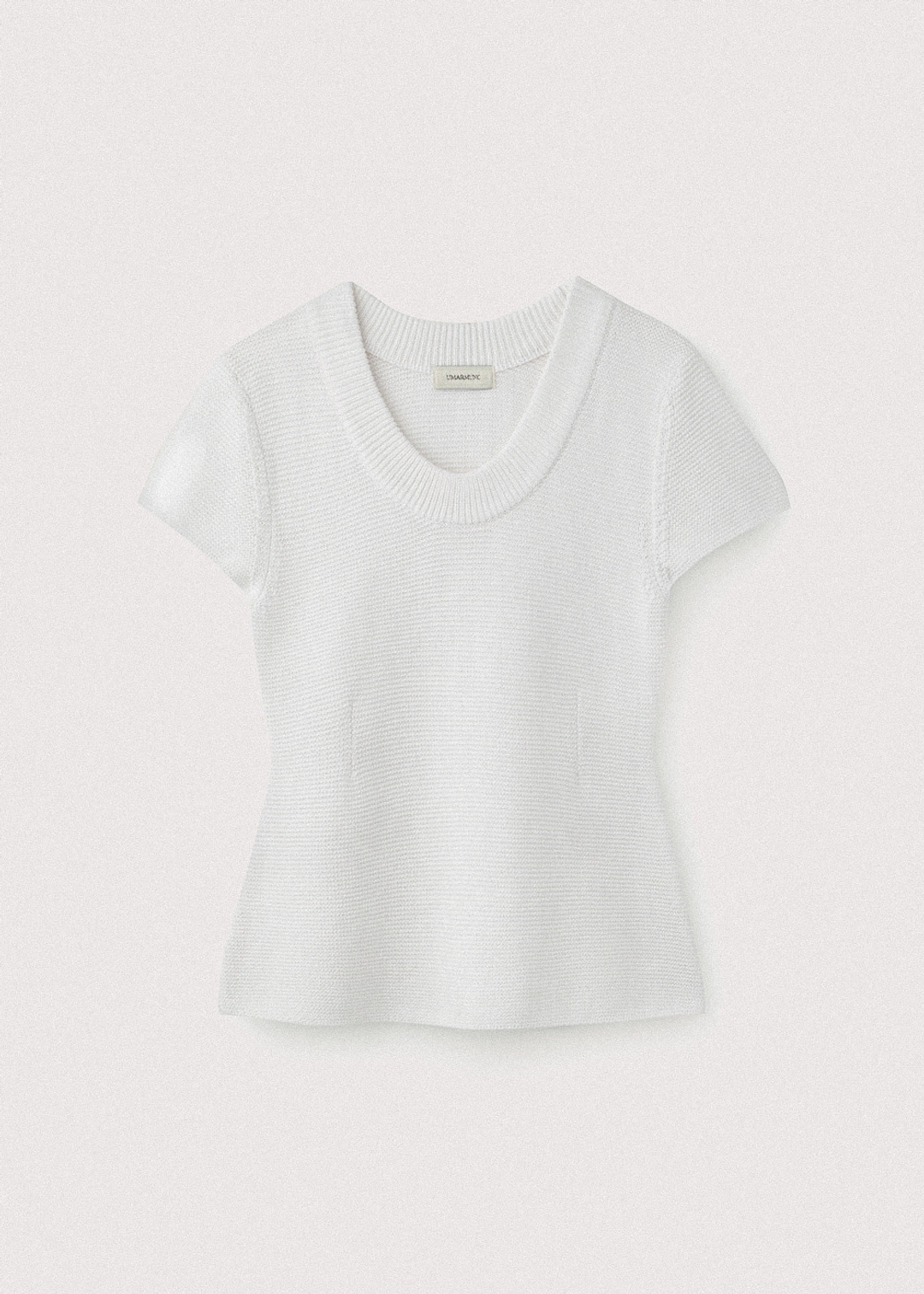 우마뭉 Korean paper yarn cap sleeve u neck pullover_White 상품 이미지 1