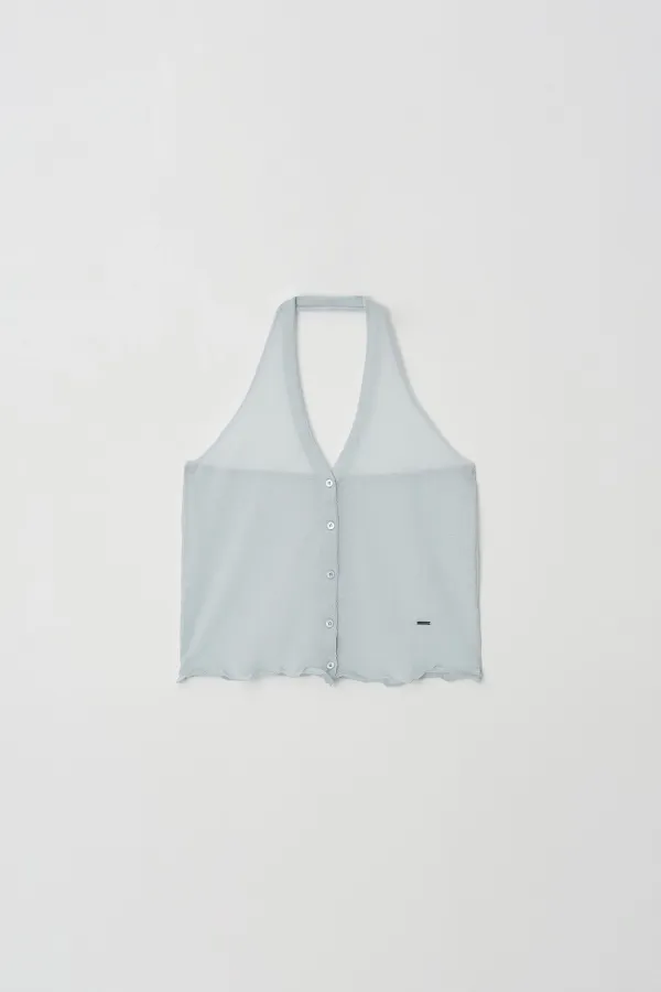 Sheer Embroidery Knit Halter Top (light blue)