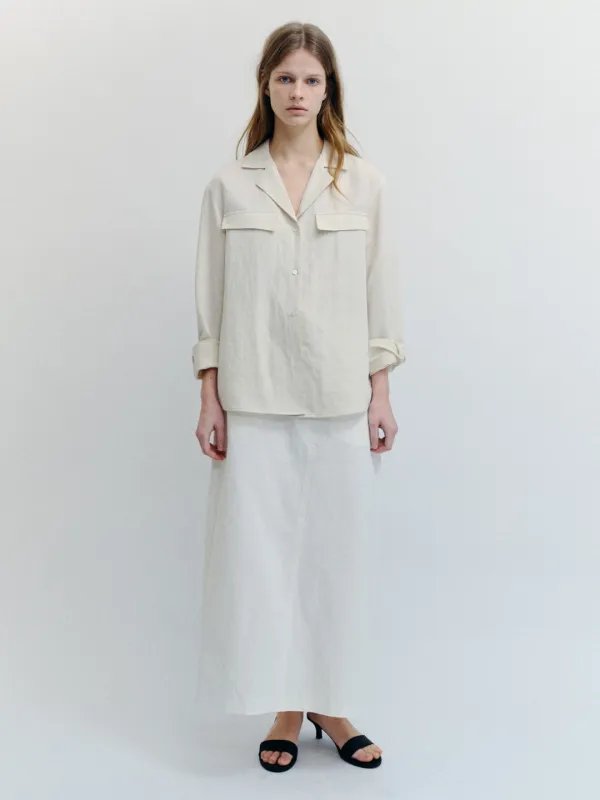 Open Collar Flap Shirt(Cream)