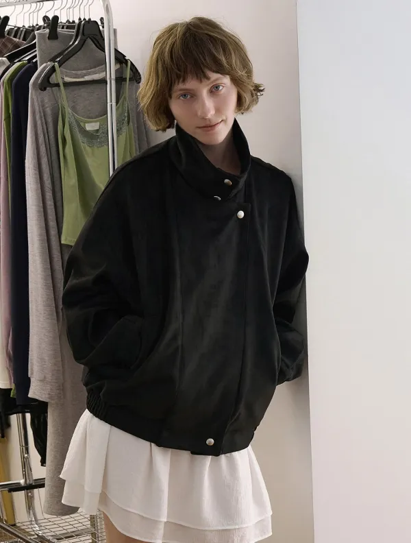 High neck suede jacket_Black