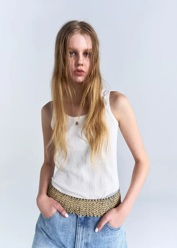 W RIBBED SLEEVELESS TOP - WHITE